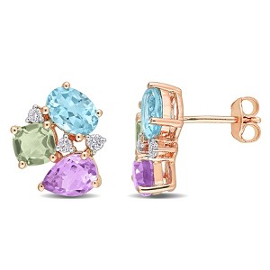 EVERLY JEWELRY |  Rose Plated Sterling Silver 4-5/8 CT TGW GREEN QUARTZ Blue Topaz-Sky Rose de France & White Topaz Fashion Post Earrings - 1 of 4