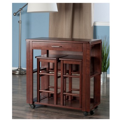 Walnut Finish Space Saver Pub Set with 2 Chairs