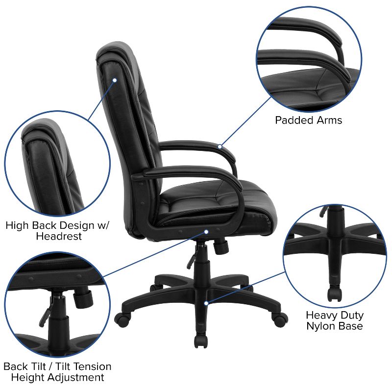 Emma and Oliver High Back Multi-Line Stitch Executive Swivel Office Chair with Arms, 3 of 12