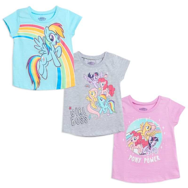My Little Pony Toddler Girls 3 Pack Graphic T-Shirt Grey Blue Purple , 1 of 5