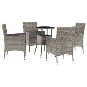 vidaXL 5 Piece Patio Bistro Set with Cushions Gray Poly Rattan - Gray 4 - 1 of 4