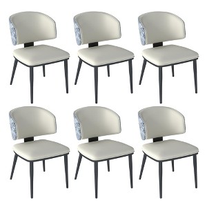 Modern Curved Backrest Dining Chairs Set of 6, PU Leather Upholstered Chair, Kitchen Chairs with Metal Legs for Dining Room - 1 of 4