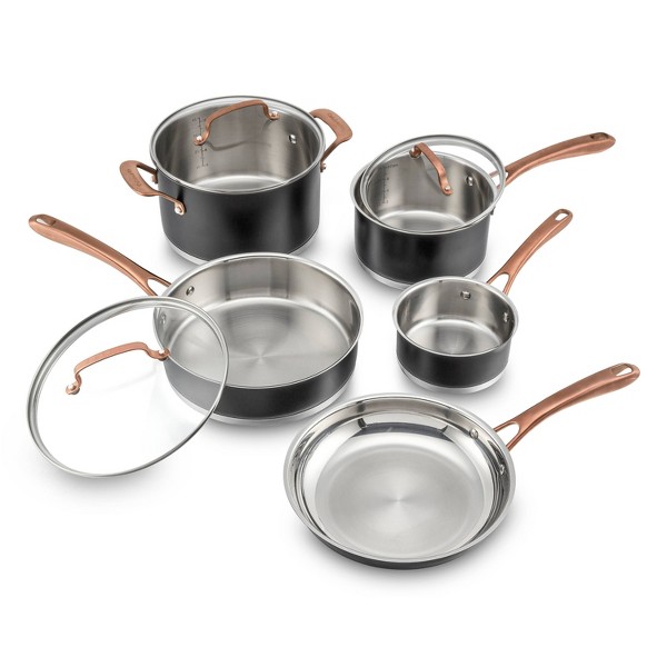 Juego de utensilios de cocina Cuisinart 8 piezas Classic Matte acero inoxidable, mangos negro rubor bronce: apto para lavavajillas, tapas de vidrio templado 2