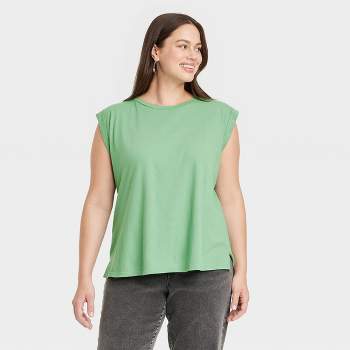 Women's Slim Fit Cuffed Sleeve Tank Top - Ava & Viv™