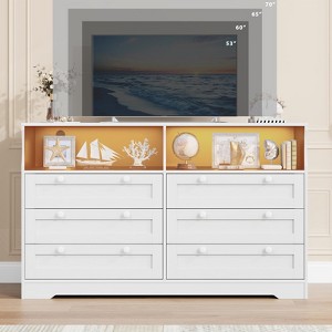 Dresser for Bedroom, Large Wooden Bedroom Dressers with Drawers, 55 Inch Wide Tv Dresser for Bedroom with Power Outlet and Led Lights - 1 of 4