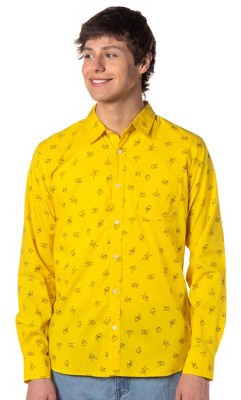 Nintendo Pokemon Pikachu Adult Button Down Long Sleeve Yellow Shirt