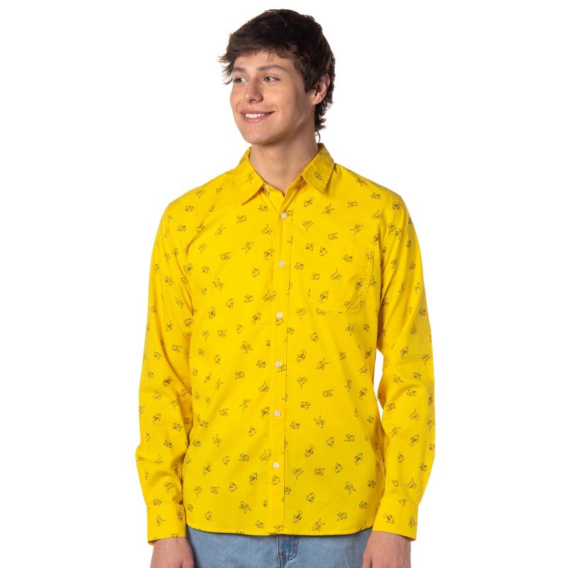 Nintendo Pokemon Pikachu Adult Button Down Long Sleeve Yellow Shirt, 1 of 6