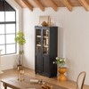 KWPZQEB Pantry Cabinet, Freestanding Display Book Shelf with Glass Doors&Adjustable Shelves, Mid-Century Wooden 5-Tier Storage Cabinet for Living Room - 3 of 4