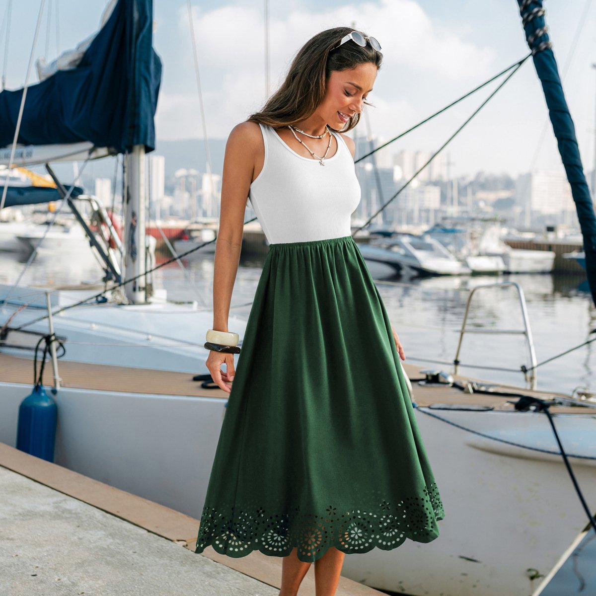Женские платья Cupshe Women's Tank Dress Laser Cut Hem-L-Green — фото 5