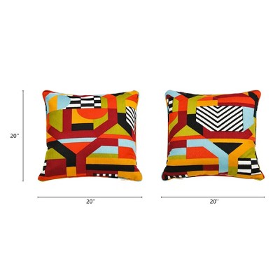 Colorful Geometric Embroidered 20" Square Throw Pillow with Feather Insert