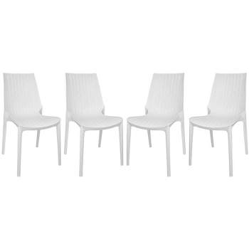 LeisureMod Kent Modern Outdoor Plastic Dining Chair Stackable Design Set of 4