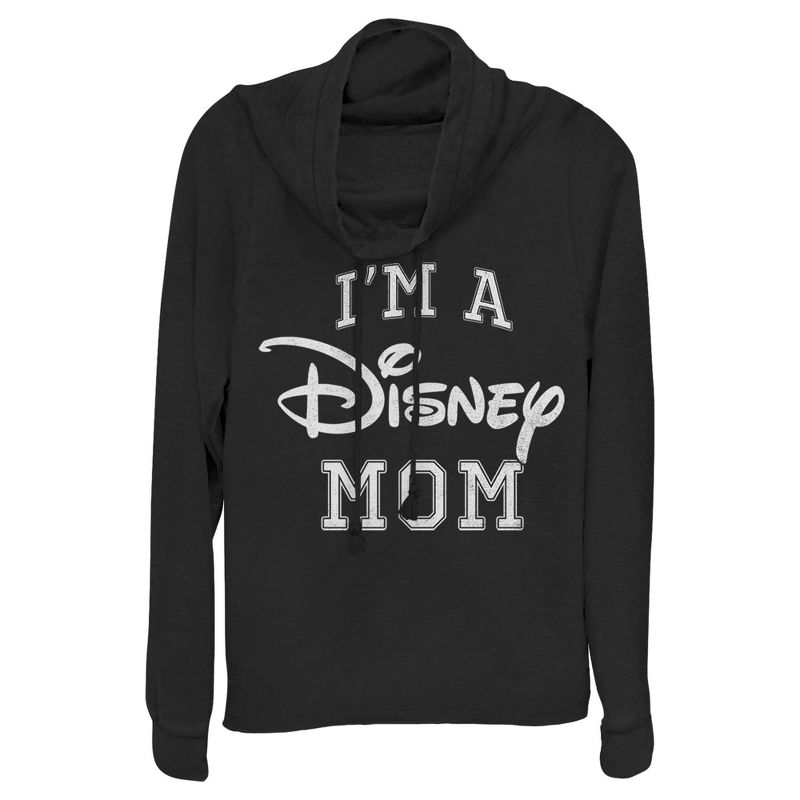 Junior's Women Disney I'm a Mom Distressed Logo Cowl Neck Sweatshirt, 1 of 5