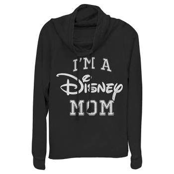Junior's Women Disney I'm a Mom Distressed Logo Cowl Neck Sweatshirt