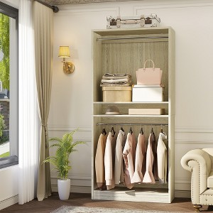 Besiost 36" Wooden Closet Organizer with Adjustable Shelves, Freestanding Wardrobe with Hanging Rails - 1 of 4