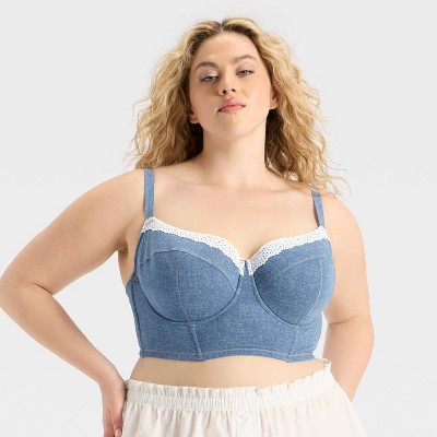 Women's Denim Lightly Lined Bralette - Colsie™ Dark Blue