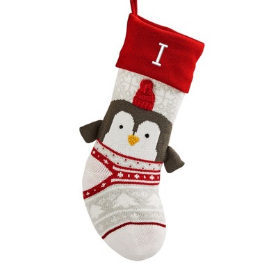 Personalization Mall Winter Penguin Embroidered Initial Knit Christmas Stocking
