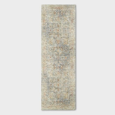 2'4"x7' Runner Ledges Digital Floral Print Distressed Persian Style Rug Green - Threshold™ designed with Studio McGee