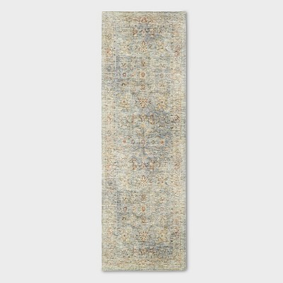 Photo 1 of 2'4"x7' Runner Ledges Digital Floral Print Distressed Persian Style Rug Green - Threshold™ Designed with Studio McGee