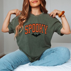 Varsity Spooky Bat Distressed - Garment Dyed Tee - 1 of 4