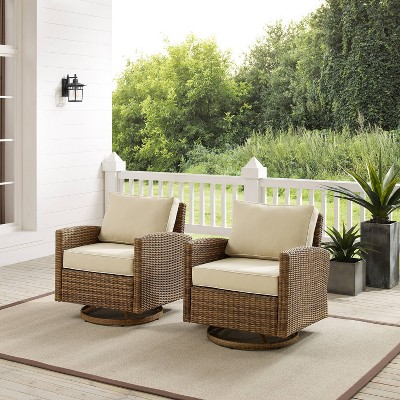 Bradenton Sand Wicker Swivel Rocker Chair with Cushions