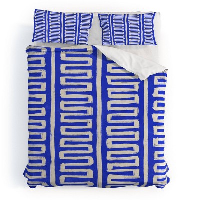 Deny Designs Avenie Modern Craft Greek Key Duvet and Sham Set Blue