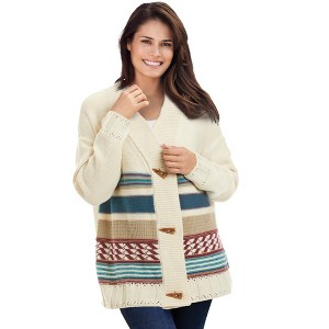 Woman Within Women's Plus Size Aztec Print Cardigan - 1 of 4