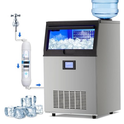 Commercial Ice Maker Machine, Freestanding Nugget Ice Maker with 2 Water Inlet Modes