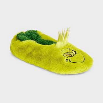 Women's Dr Seuss' The Grinch Faux Fur Slipper Socks with Grippers - Green