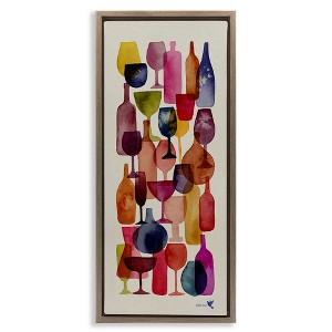 Stupell Industries Layered Wine Glasses Painting Floating Frame Canvas Art, Brown, 11" x 25" - 1 of 4