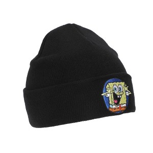 Spongebob Square Pants Embroidered Circle Character Patch On Black Cuff Beanie - 1 of 4