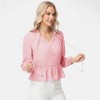 Anna-Kaci Women's Long Sleeve Button Front Peplum Blouse with V-Neckline and Gathered Waist Detail - 4 of 4