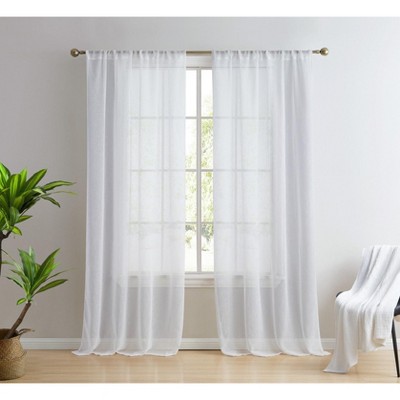 HLC.ME Penelope Faux Linen Textured Privacy Sheer Light Filtering Rod Pocket Curtains Panels, Set of 2
