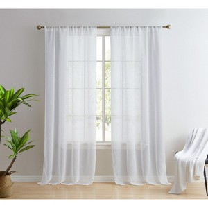 HLC.ME Penelope Faux Linen Textured Privacy Sheer Light Filtering Rod Pocket Curtains Panels, Set of 2 - 1 of 4