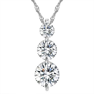 Three Stone Pendant Necklace for Women  Round Cascading CZ by Ginger Lyne Collection - 1 of 4