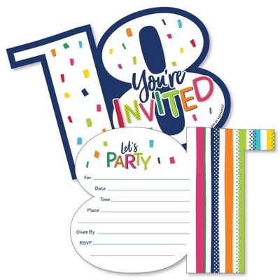 Big Dot of Happiness 18th Birthday - Cheerful Happy Birthday - Shaped Fill-In Invites - Eighteenth Birthday Invites Cards with Envelopes - Set of 12