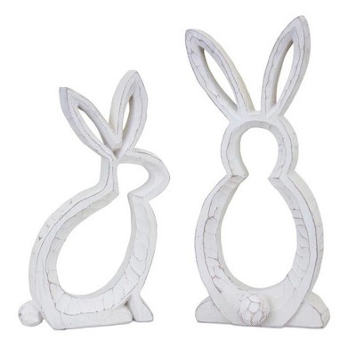 Carved Stone Bunny Outline Decor (Set of 2)