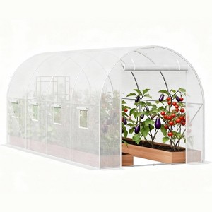 Walk-in Tunnel Greenhouse,14.6x6.4x6.3 ft Hoop House Greenhouse Tunnel,Plant Hot House with Galvanized Steel Frame,Roll-up Zipper Door and 8 Windows - 1 of 4