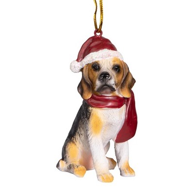 Festive Beagle Dog Ornament with Santa Hat and Scarf