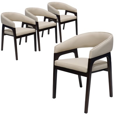 Leisuremod Cali U-Shaped Dining Arm Chair with Leather Upholstery, Open Back Design for Modern Kitchen and Home, Set of 4