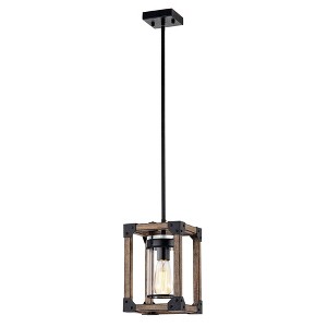 7" x 7" x 41" Wood Kobe Imitation Grain Pendant Brown - Warehouse Of Tiffany: ETL Listed, Adjustable Height - 1 of 3