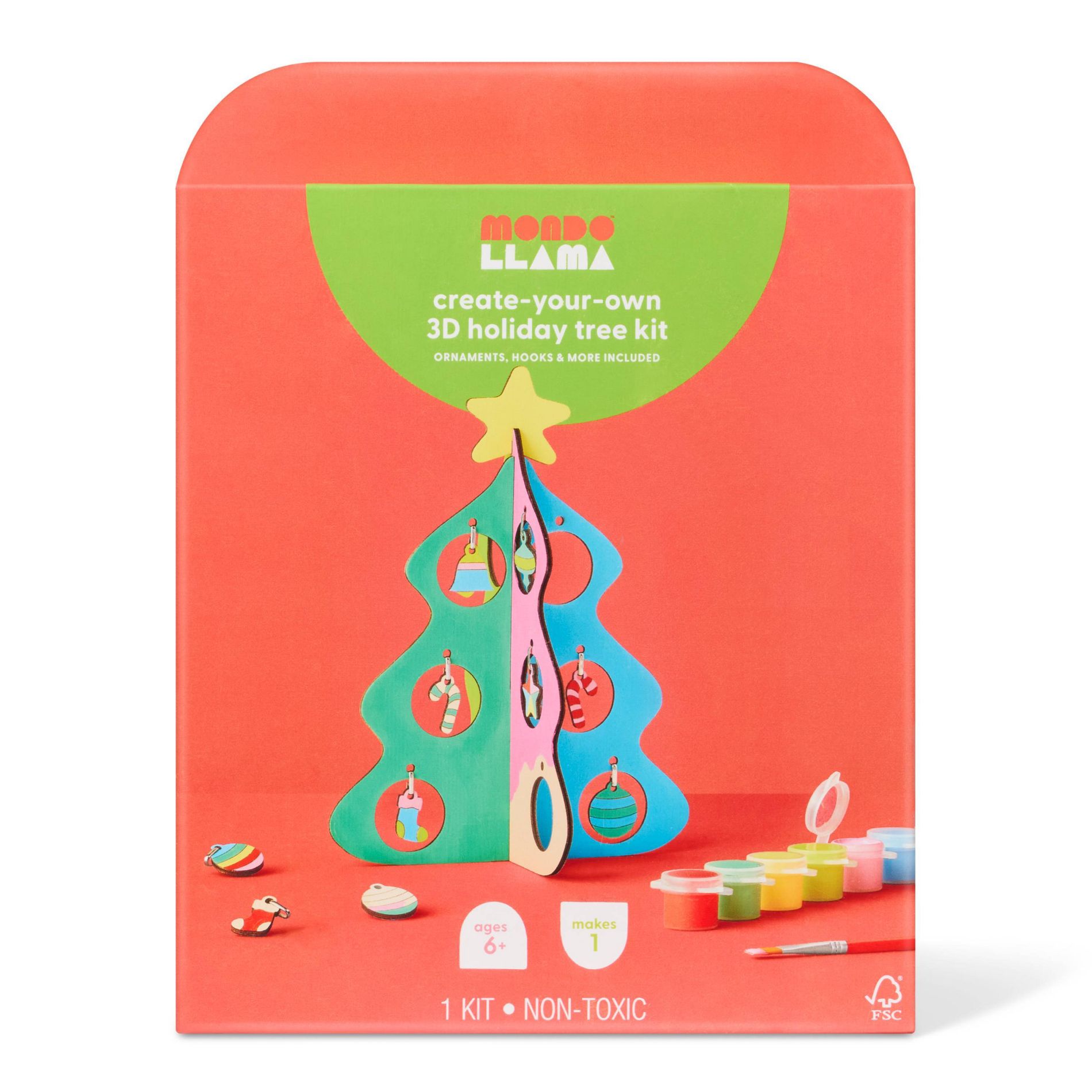 Christmas Craft 3D Tree with Ornaments Painting Activity Kit - Mondo Llama™