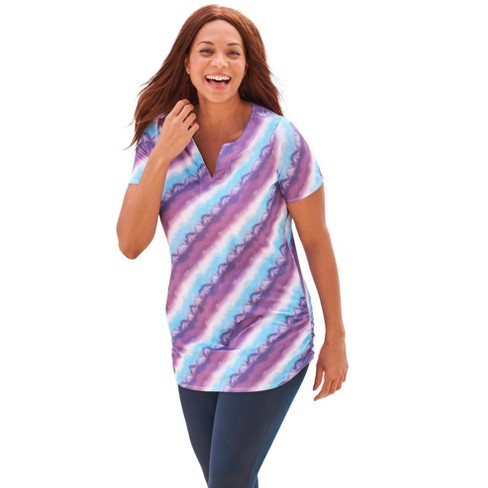 Swim 365 Women's Plus Size Split-neck Short Sleeve Swim Tee With