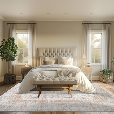 Elegant Gray Floral 62''x26'' Synthetic Easy-Care Area Rug