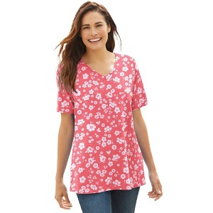 Woman Within Plus Size Perfect Printed Short-Sleeve V-Neck Tee - 1 of 4