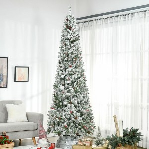 FURNIinspire Artificial Trees Christmas Tree Pencil Slim Snow Flocked Artificial Tree, Christmas Decorations For Party, Green, 39.3"*39.3"*106.3" - 1 of 4