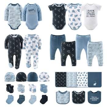 The Peanutshell Blue Elephant 30-Piece Newborn Baby Layette Gift Set in White/Blue, 0-3 Months