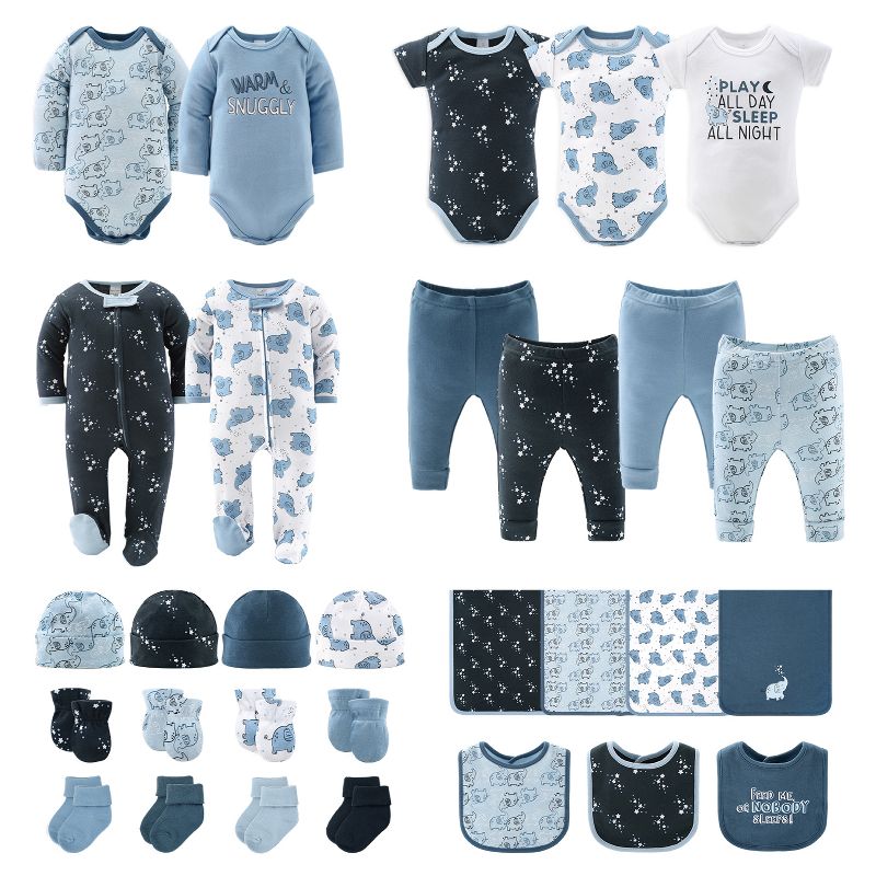 The Peanutshell Blue Elephant 30-Piece Newborn Baby Layette Gift Set in White/Blue, 0-3 Months, 1 of 9