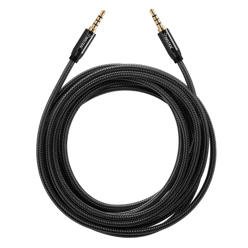 Insten 3.5mm Audio Cable, Male to Male, TRRS Stereo with Microphone, Nylon Braided Jacket, 10 Feet, Black, 5 of 8
