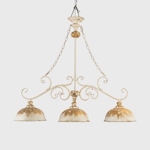 Rustic 3-Light Chandelier with Distressed White and Gold Finish, Farmhouse Ceiling Fixture, 1pc - 1 of 4
