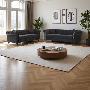 3+3 Velvet Modern Sofa with Tufted Buttons, Flat Armrests & Solid Frame - 1 of 4